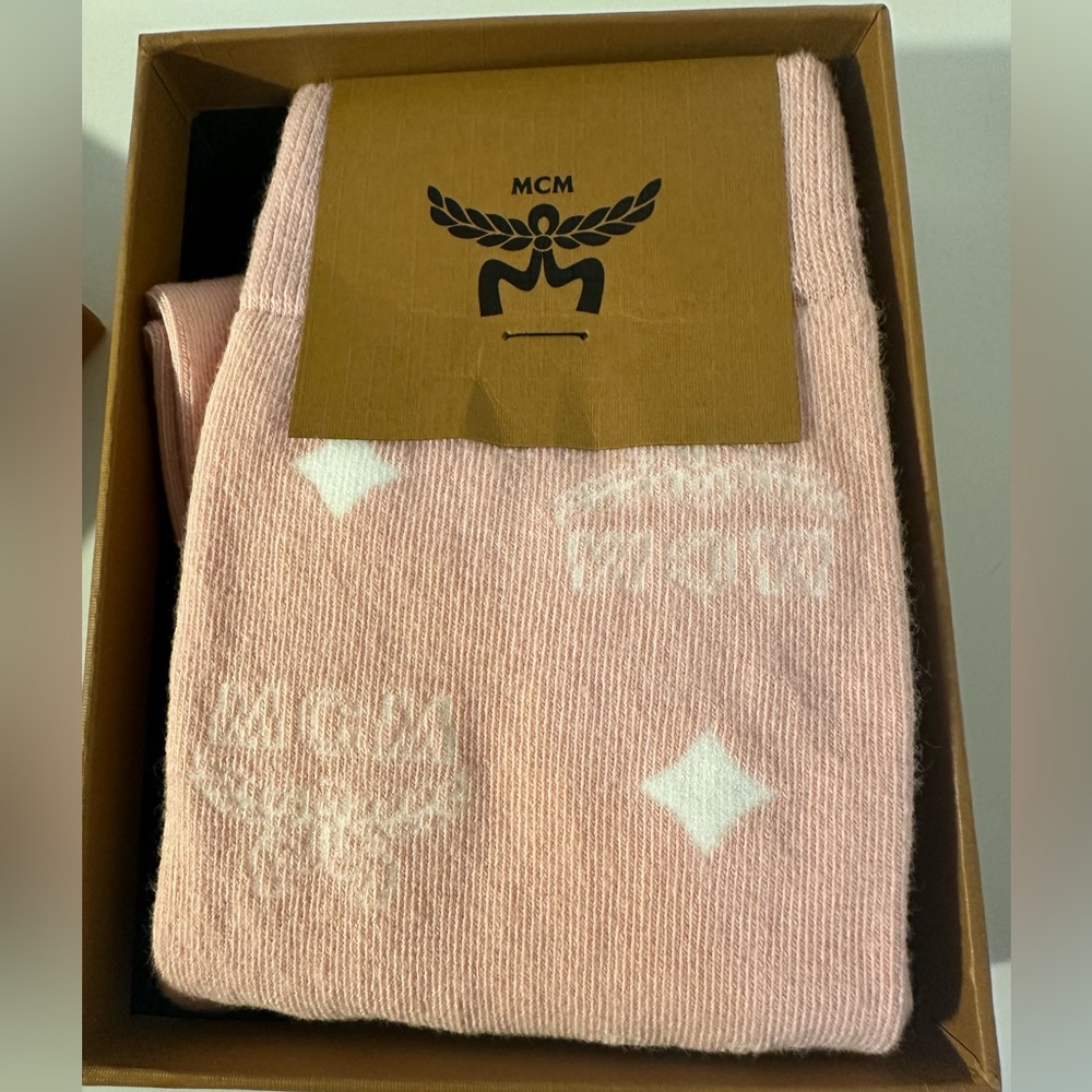 MCM Soft Pink Socks with White Monogram